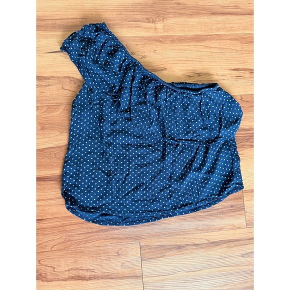 American Eagle Outfitters One Shoulder Top Blue Polka Dot Blouse Size S - Picture 1 of 5